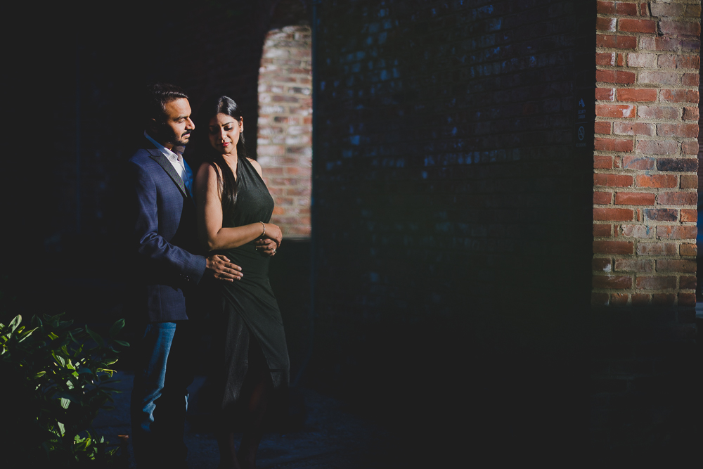 Indian couple celebrating travels to NYC with a photo shoot in DUMBO new york city