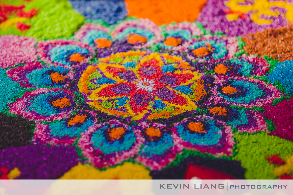 Hindu rice decorative display with multi-color grains of rice